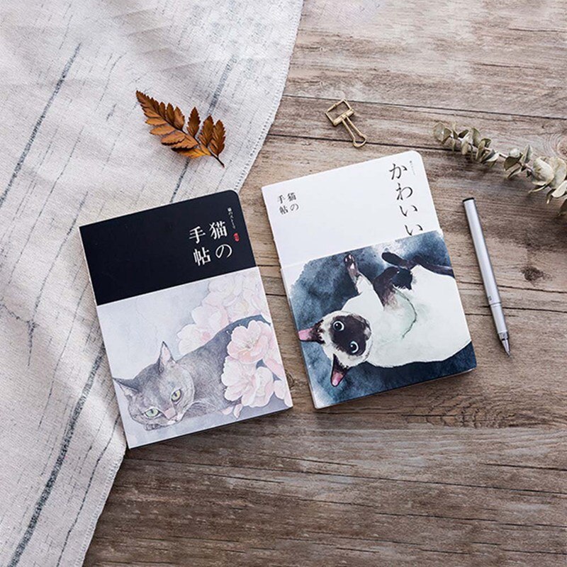 Japansk katt anteckningsbok papper skiss bok kontor skolmaterial tom vintage skissbok dagbok ritning målning 80 ark