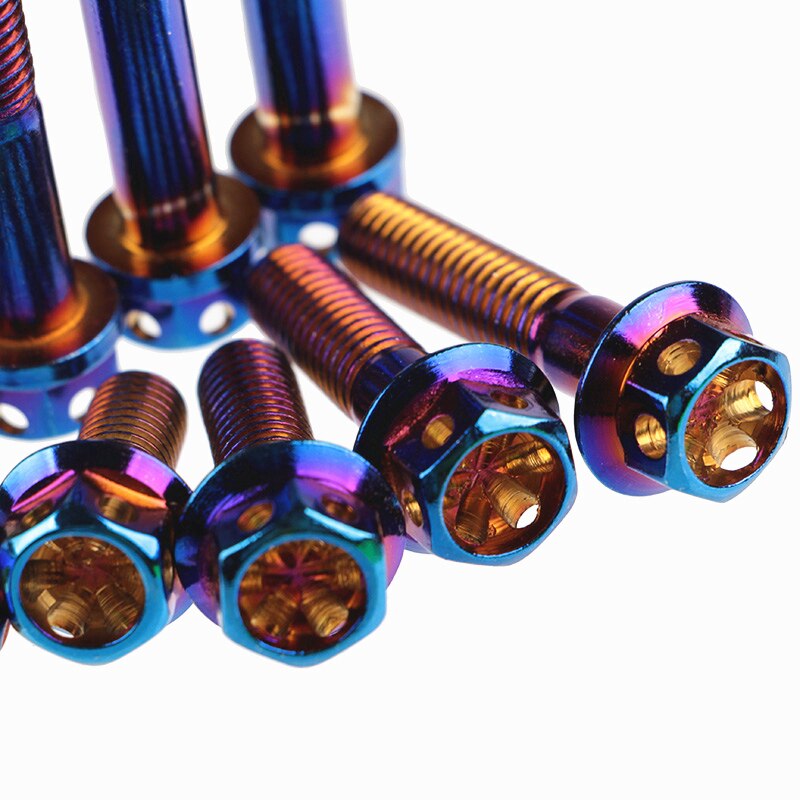 304 stainless steel screw electroplating M6 M8 outer hexagonal hollow flange head burnt titanium burnt blue electric motorcycle
