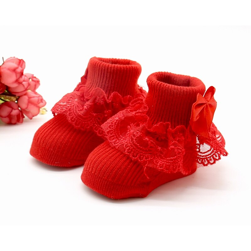 Nyfødte baby piger sokker bomuld blonder baby sokker til piger spædbarn solid prinsesse stil baby piger tøj tilbehør: R