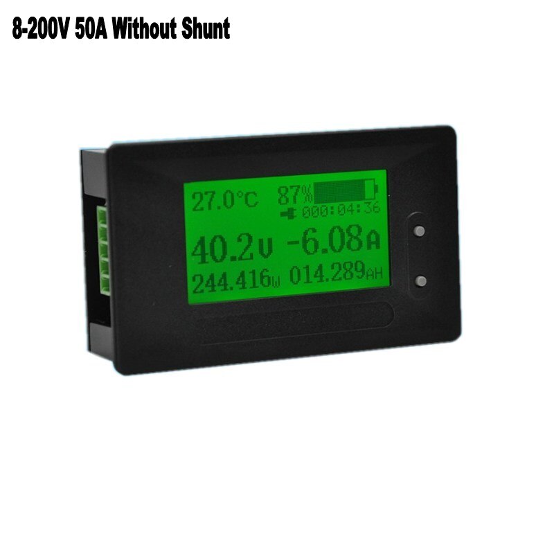 Gc97 dc 8-200v 500a voltmeter amperemeter bilbatterietester coulometer kapacitet el spænding effektmåler monitor 12v 24v 48v: 50a uden shunt