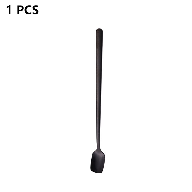 1/5PCS Square-Headed Teaspoon Long Handle Stainless Steel Coffee Stirring Spoons Dessert Ice Cream Mini Scoop Kitchen Tableware: 1PC-black