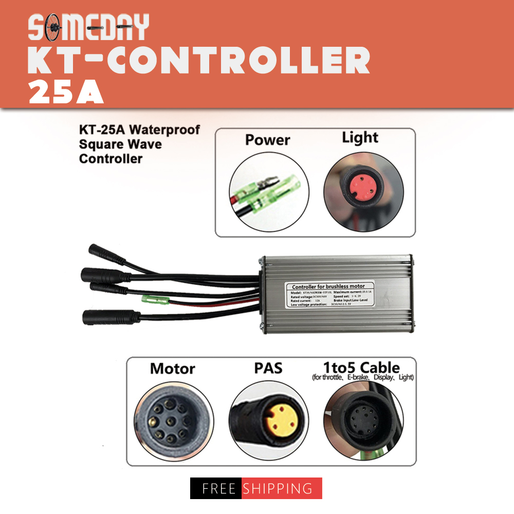 SOMEDAY Ebike Controller 25A 36V48V 500W750W Brushless 9 Mosfet KT Controller SM/Waterproof Plug For Electric bike Accessorices: 25A WP Square wave