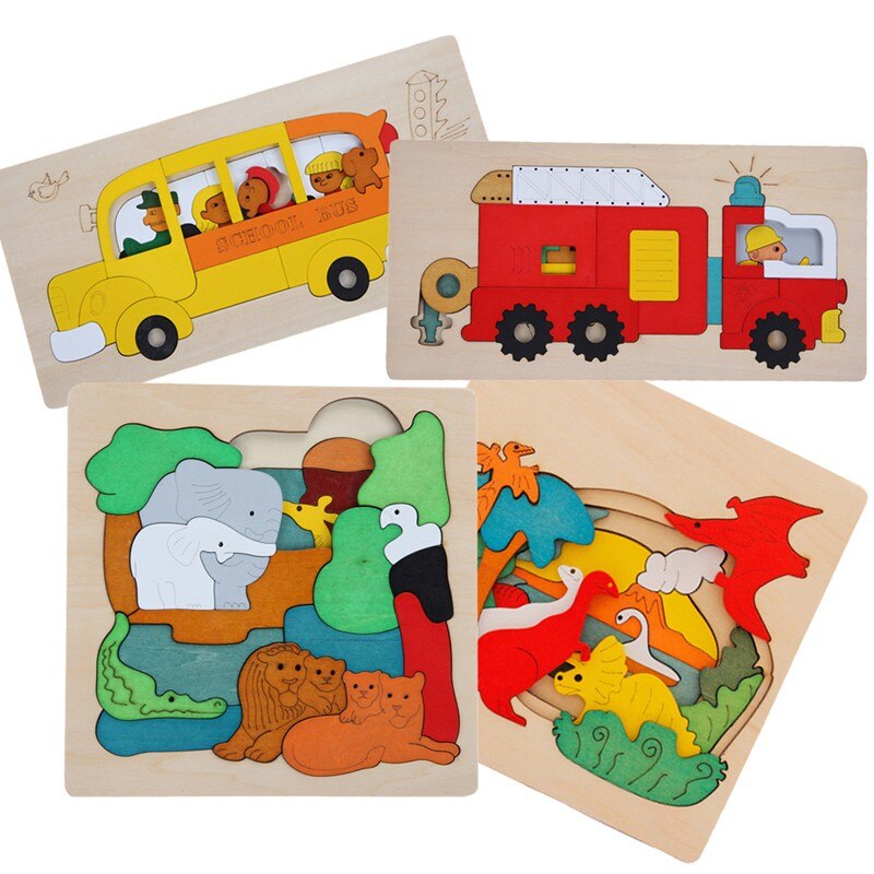 véritable Puzzle en bois jouets Transport d'animaux multi-imensionnel 3d Puzzle multicouche début éducatif pour les enfants