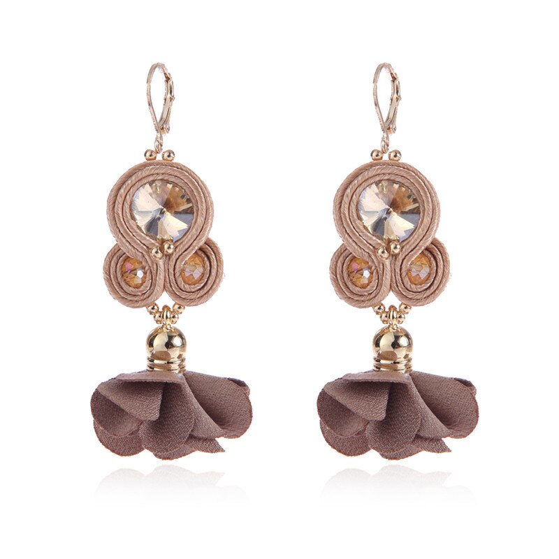 Kpacota farve soutache hængende øreringe håndlavede dangle øreringe smuk blomst etnisk gul pink smykker til kvinder: Brun