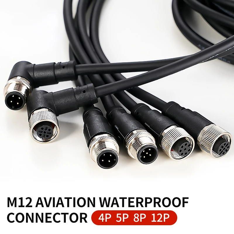 2 Meter M12-Sensor-Stecker, wasserdichter Kabelstecker, männlich und weiblich, 4, 5, 8, 12-polig, PVC, integrierte Spritzguss-M12-Stecker