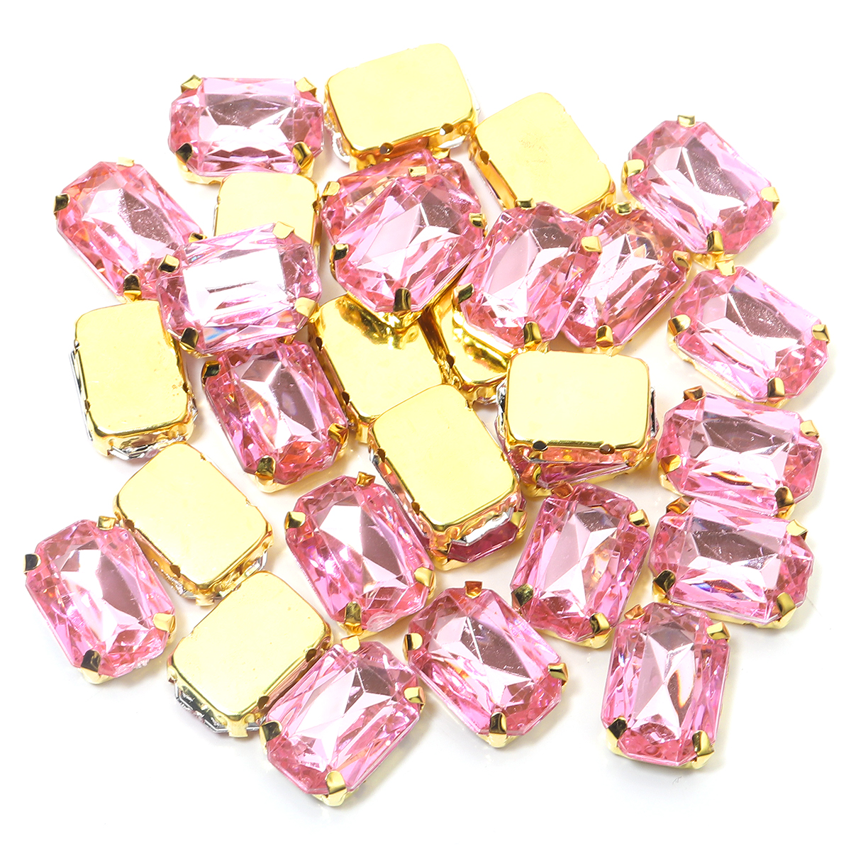 30 stuks 10 x 14mm rechthoekige kristallen glazen strass-steentjes, handgenaaide acryl strass-steentjes met gouden klauw voor kledingaccessoires: Geel