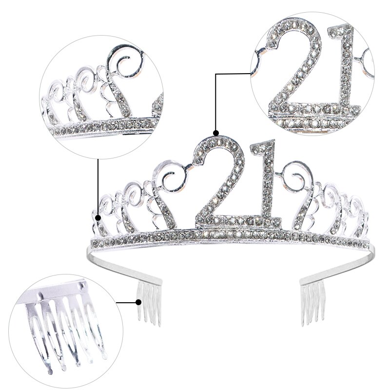 Fødselsdagsfest dekorationer voksen fødselsdag prinsesse krone pandebånd krystal tiara 18 21 30 40 50 60 kvinder krone hår tilbehør