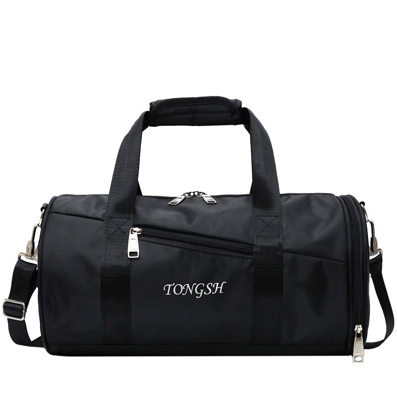 Heren reistas schoudertas tonvorm unisex hoge capaciteit reistas casual nylon handtassen hand reizen fitness tassen  xa813wb: Zwart