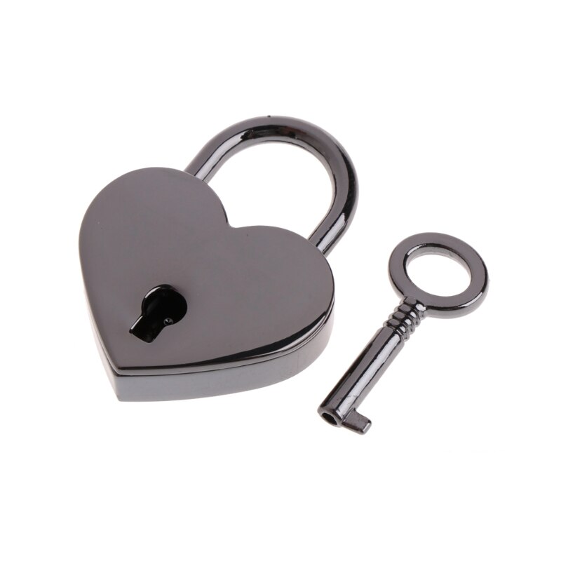 Hjerteform vintage gammel antik stil mini archaize hængelåse nøglelås med nøgle: Sort