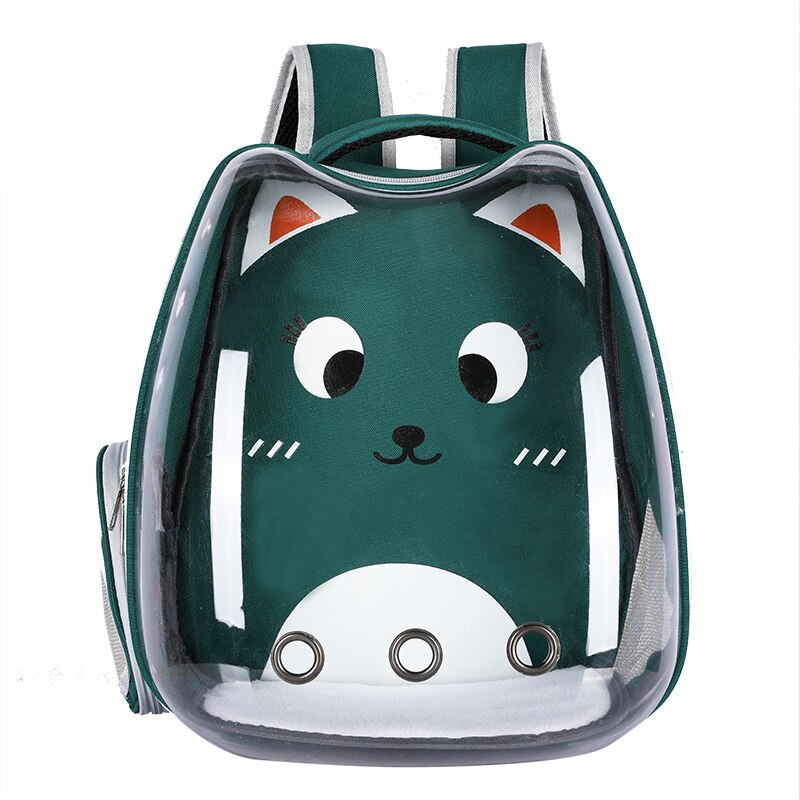 Cat Bag Breathable Portable Pet Carry Backpack Cat and Dog Outdoor Travel Backpack Transparent Cute Ear Pet Backpack Cat Bag: Natural Green / Cat within 6.5kg