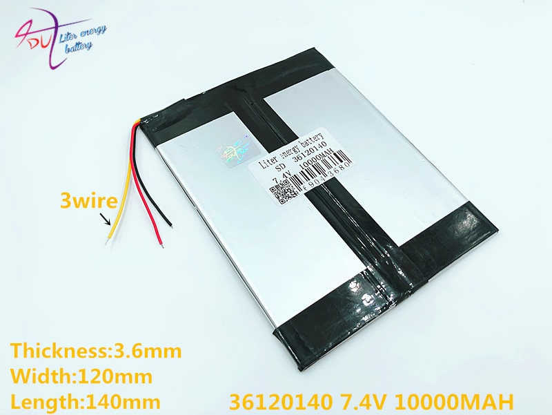 3 baterias de íons de lítio polímero, para tablet e computador, 3 linhas, 7.4v, 36120140, 10000mah (para íon de lítio), grandes baterias de 9.7 polegadas, 10.1 painéis s7/s9 e a1