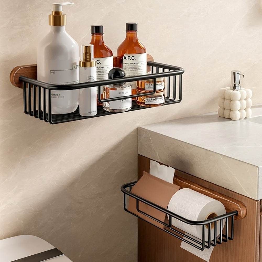 Toilet Tissue Box Bathroom Walnut Space Aluminum Paper Box Mobile Phone Storage Rack Stylish and Handsome Bathroom Accessories