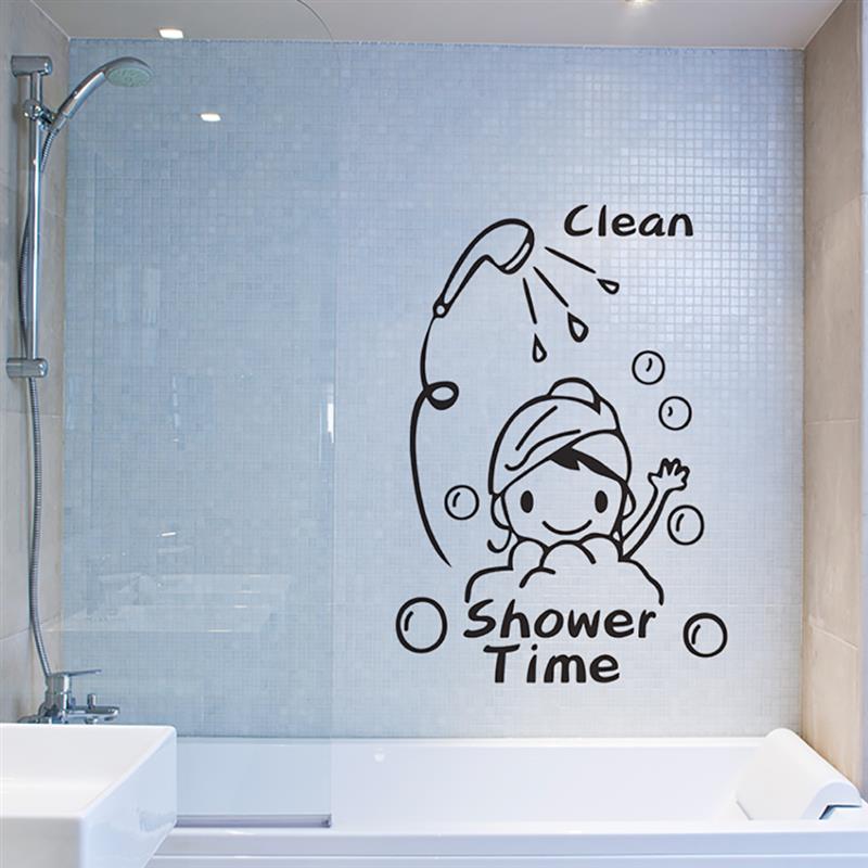 Wall Sticker Clean Shower Time Cute Little Girl Child Bathroom Glass Door Wall Stickers Home Decoration Stickers
