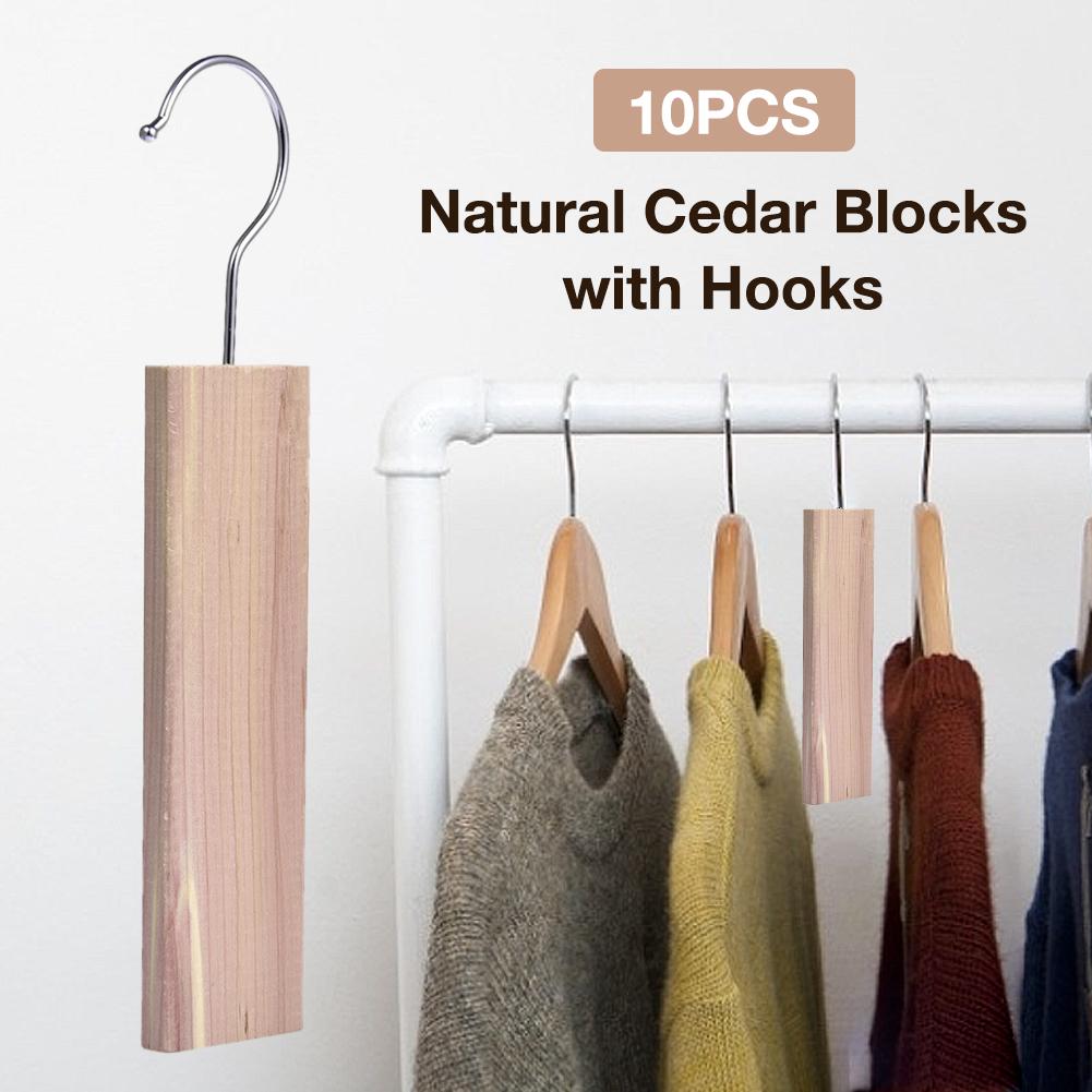 10Pcs Ceder Hang Ups Set Natuurlijke Ceder Blokken Houten Met Haken Voor Kleding Kasten Lades Kasten Opbergdozen Verwijderen geur