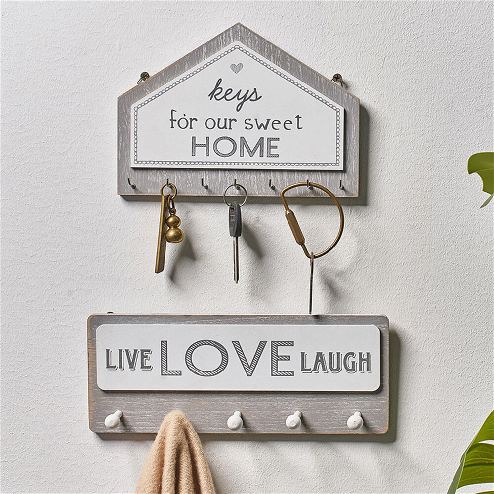 Rectangle House Shape Key Rack Hooks Coat Hooks Wall Hanging Wood Key Hanger Holder Wall Organizer Home Decoration Coat Hanger
