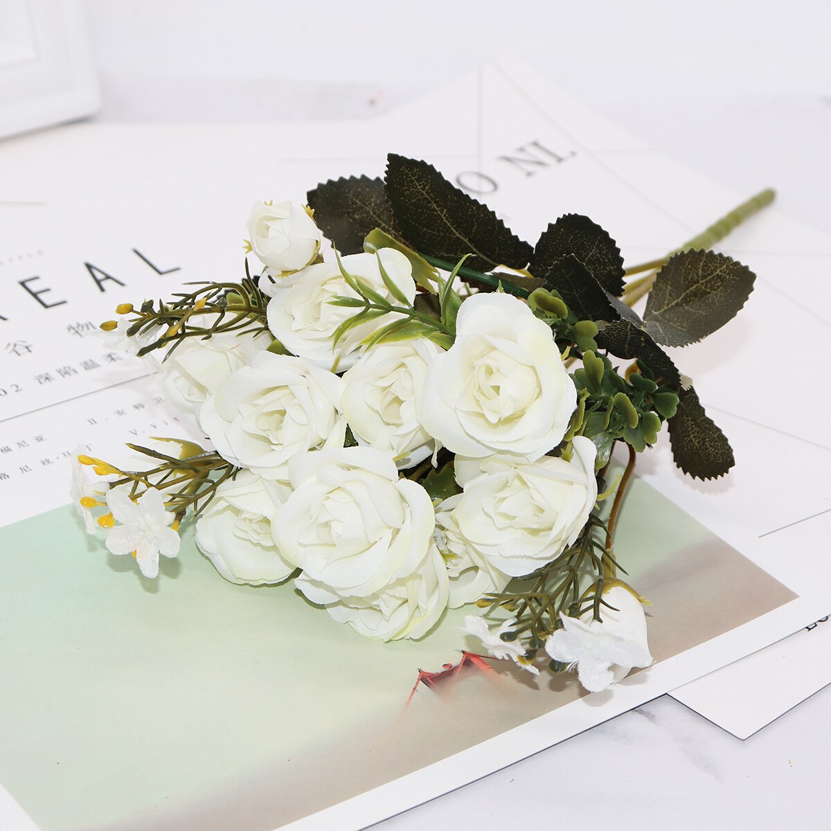 13 huvuden siden rosor brudbukett bröllop juldekoration för hem vas prydnadsväxter blomkruka konstgjorda blommor scrapbooking: 1