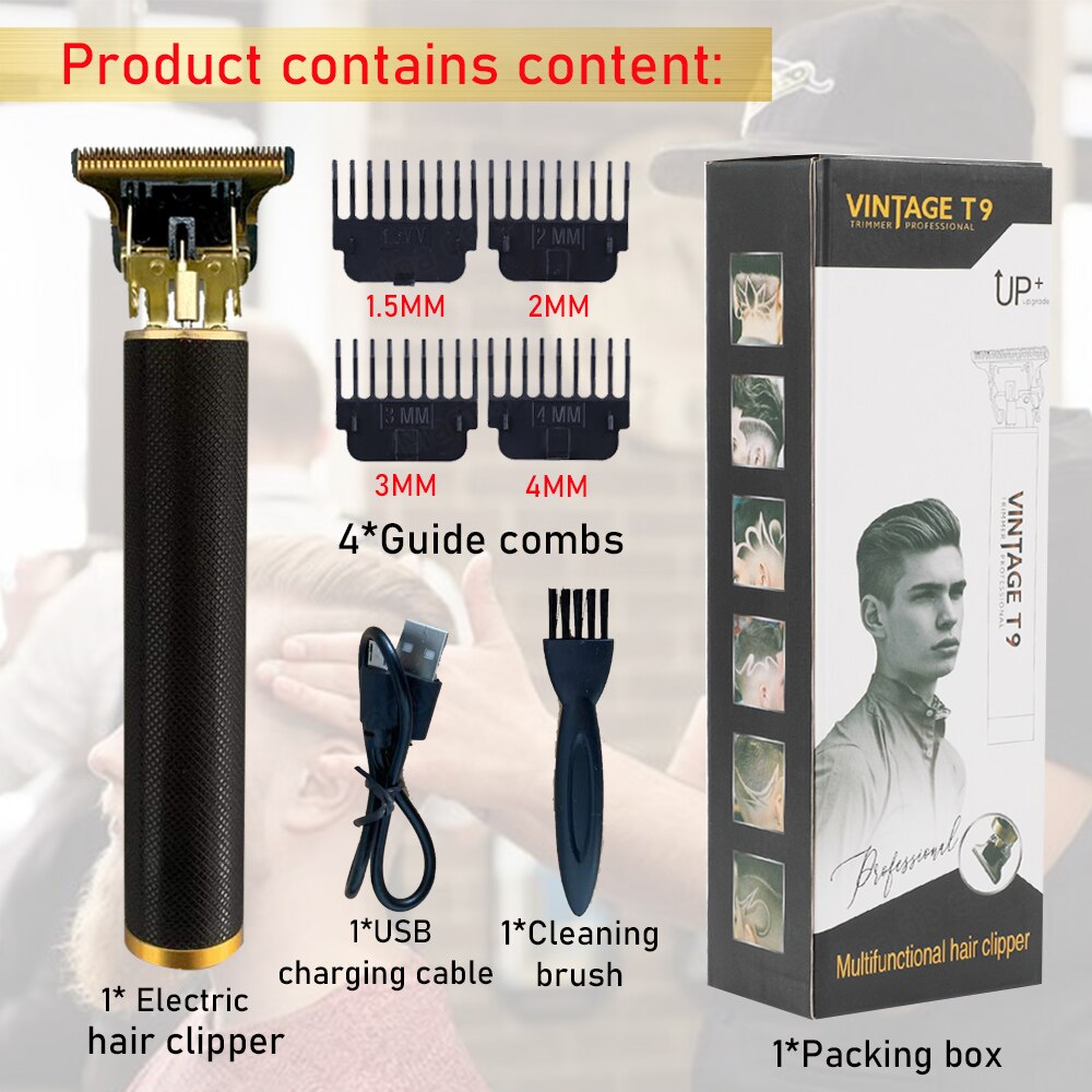 Cortadora de pelo trimmer cortapelos profesional hombre recortadora barba corta pelo hombre cortadora pelo maquina de pelar hombre T9 para hombre 6 9 MM máquina de corte de pelo profesional Vintage maquina cortar pelo: black