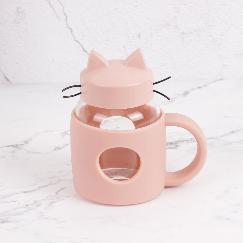 280 ml keramisk mugg 3d katt nyhet glas kopp katt ansikte muggar kaffe te mjölk frukost mugg: Rosa