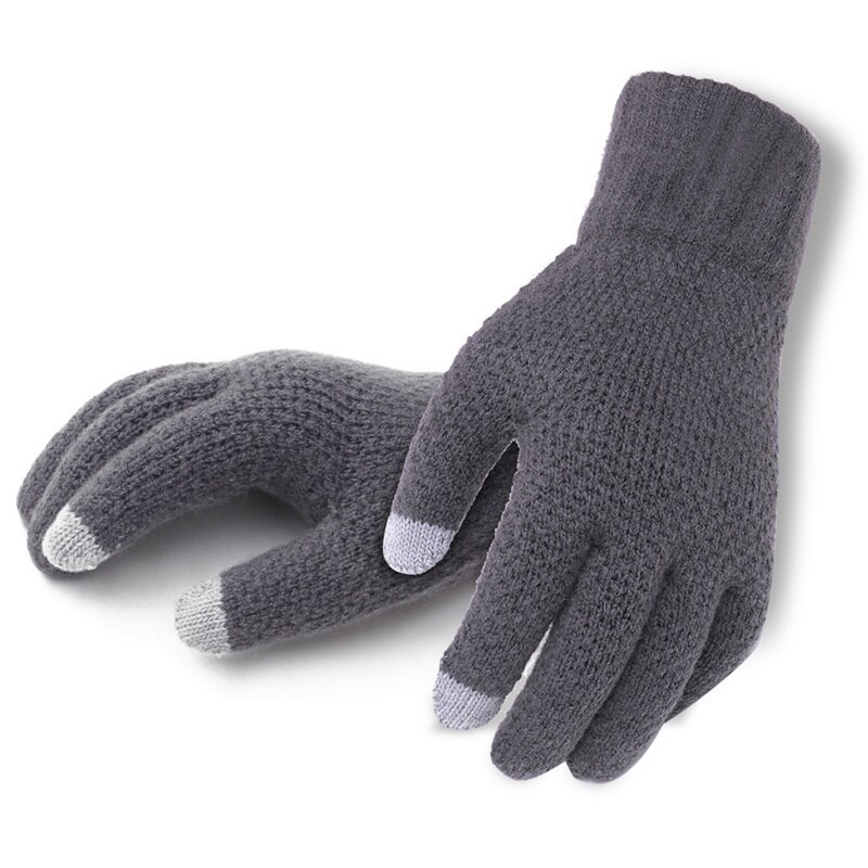 Vinter efterår mænd strikkede handsker touch screen mandlige tykkere varm uld cashmere solide handsker mænd vante business: Grånologo