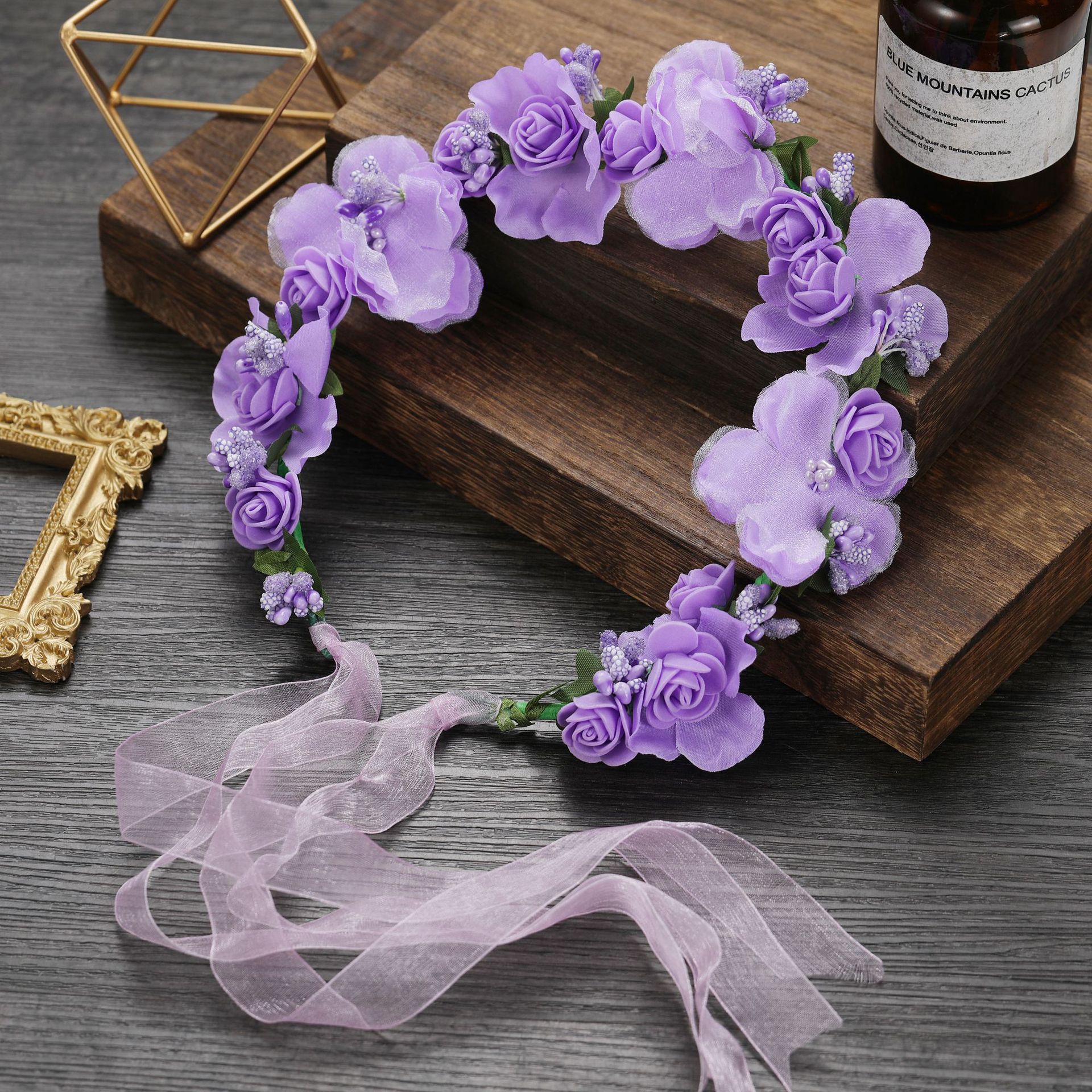 Boho Style Flower Headbands for Women Girls Floral Garland Wreath Tiaras Wedding Crown Hair Accessories Headpieces Jewelry: Blue Zinc Plated