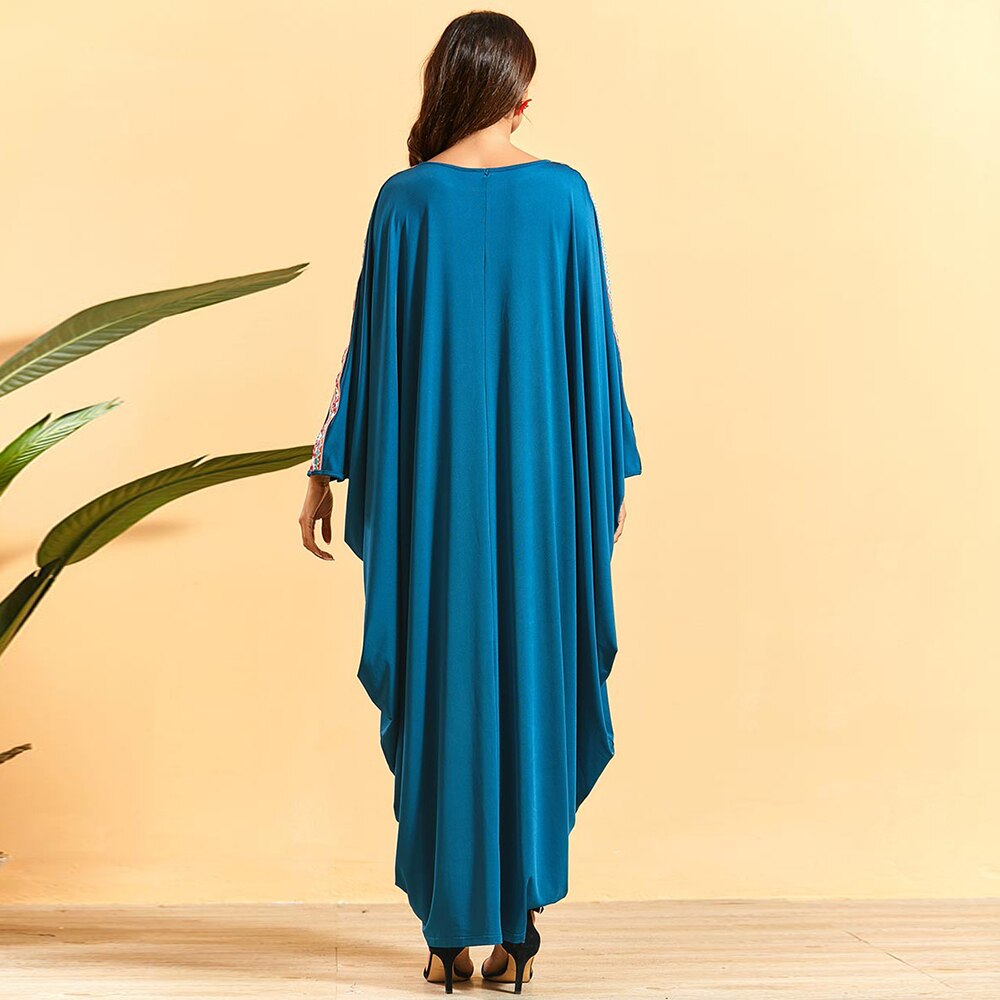 Caftan marocain surdimensionné ethnique ruban Patchwork manches chauve-souris cape Abaya robe pour les femmes dubaï musulman turquie islamique vêtements