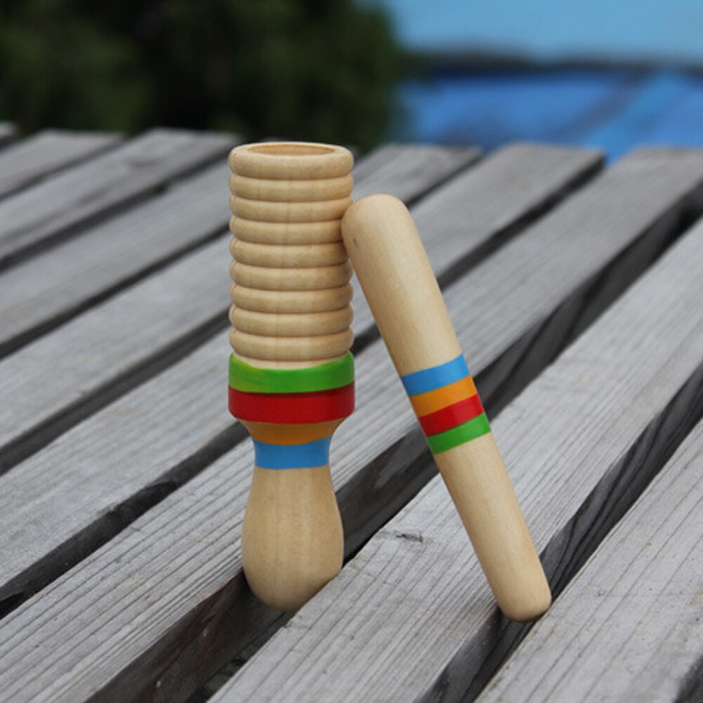 Træ guiro tråd enkelt ring stang klokke percussion musikinstrument børn legetøj behageligt at gribe musikalsk pædagogisk legetøj