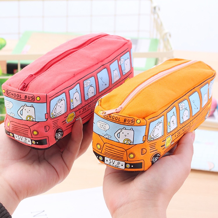 Koreaanse Creatieve Student Briefpapier Klein Dier Bus Etui Vrouwen Canvas Briefpapier Doos Schoolbenodigdheden