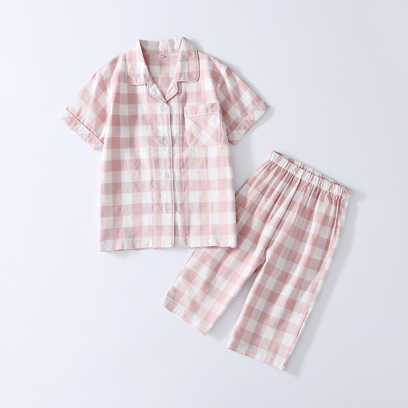 Weiche Baumwolle freundlicher Pyjama Mädchen Nachtwäsche Teenager Plaid Schlafanzug oben Hosen 2 stücke einstellen Art Baby Junge Pijama Anzug mit tasche 2-12Y: PZ01 / 150 - 10-11T