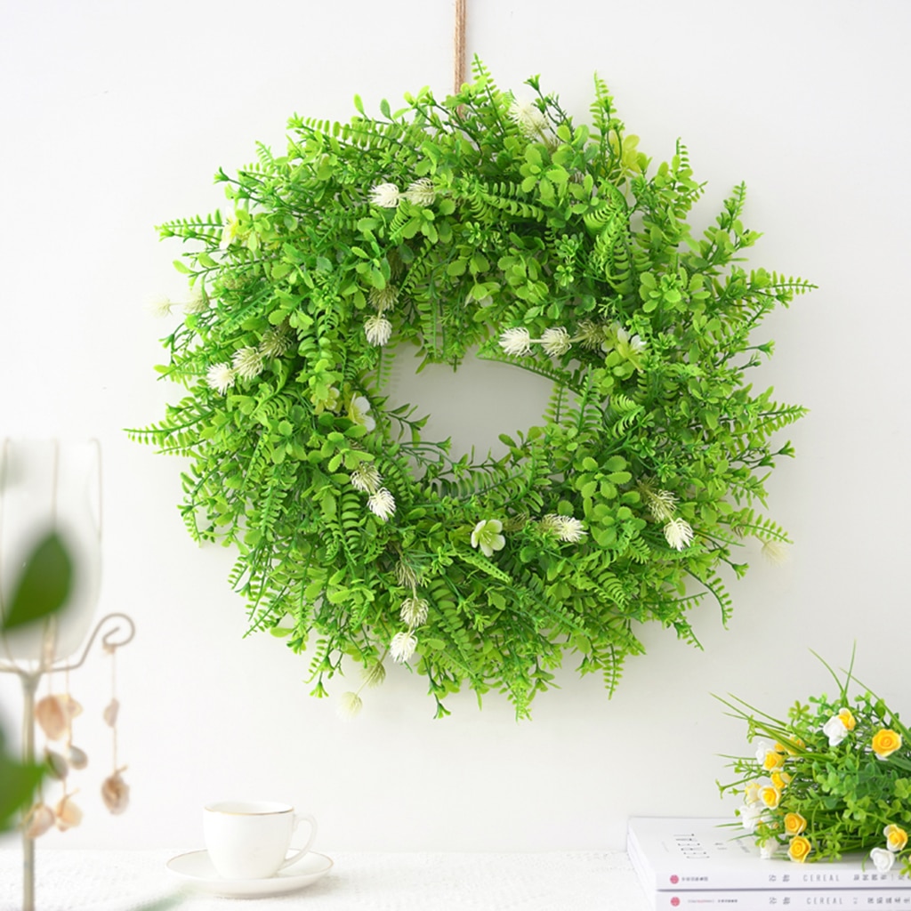 Green Wreath for Front Door Handicraft Silk Leaves Wreath Spring & Summer Decorating for Indoor & Outdoor Use