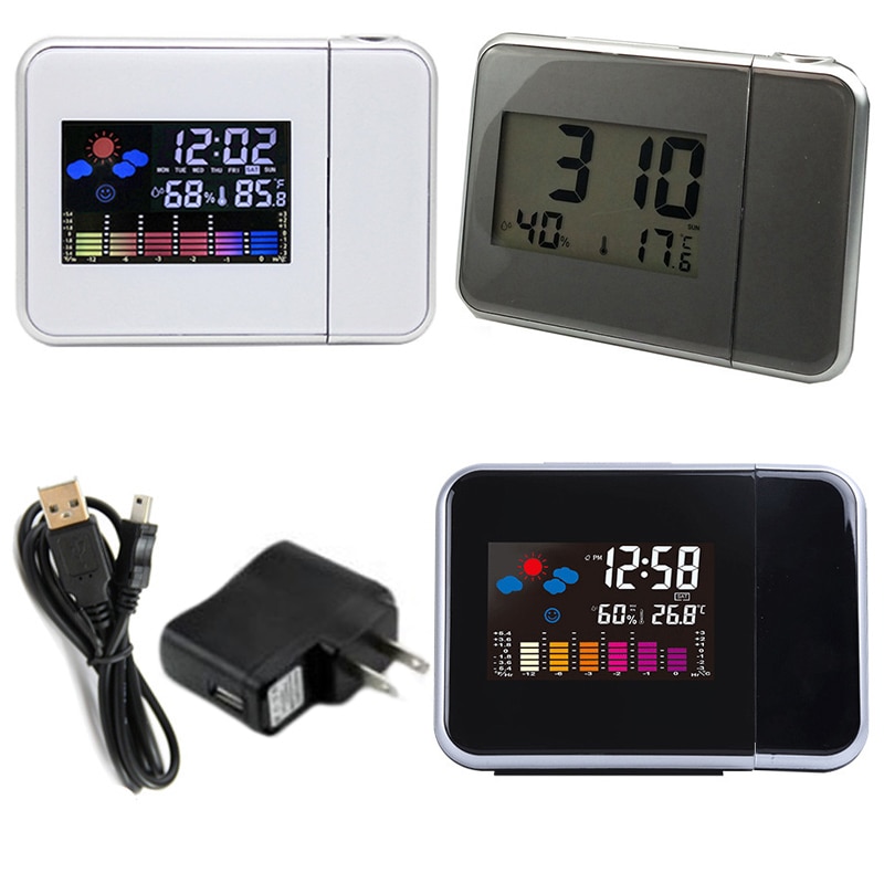 Tijd Projectie Digitale Wekker Led Display Snooze Wandklok Met Weerstation Thermometer Datum Display Usb Charger