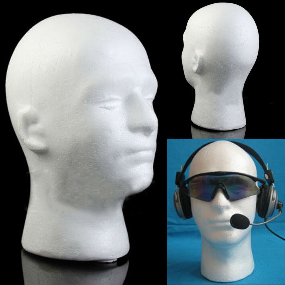 1x Mannelijk Hoofd Model Mannelijke Witte Polystyreen Piepschuim Foam Hoofd Model Stand Pruik Haar Hoed Headset Mannequin Foam Mannequin