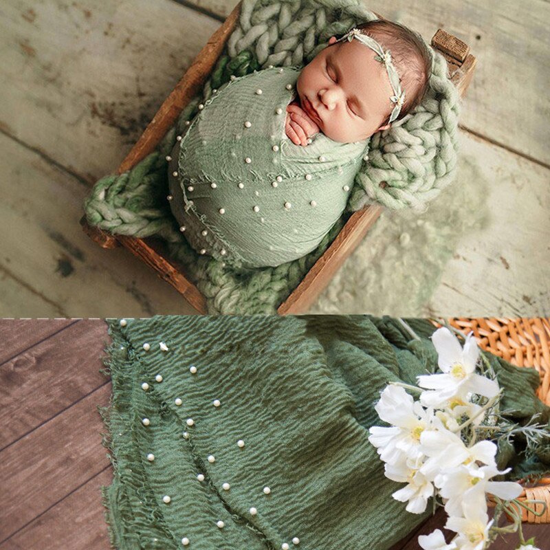 Ylsteed Newborn Photo Props Pearl Baby Shooting Photo Wrap with Tassel Baby Basket Stuffer Infant Photography Blanket Backdrop