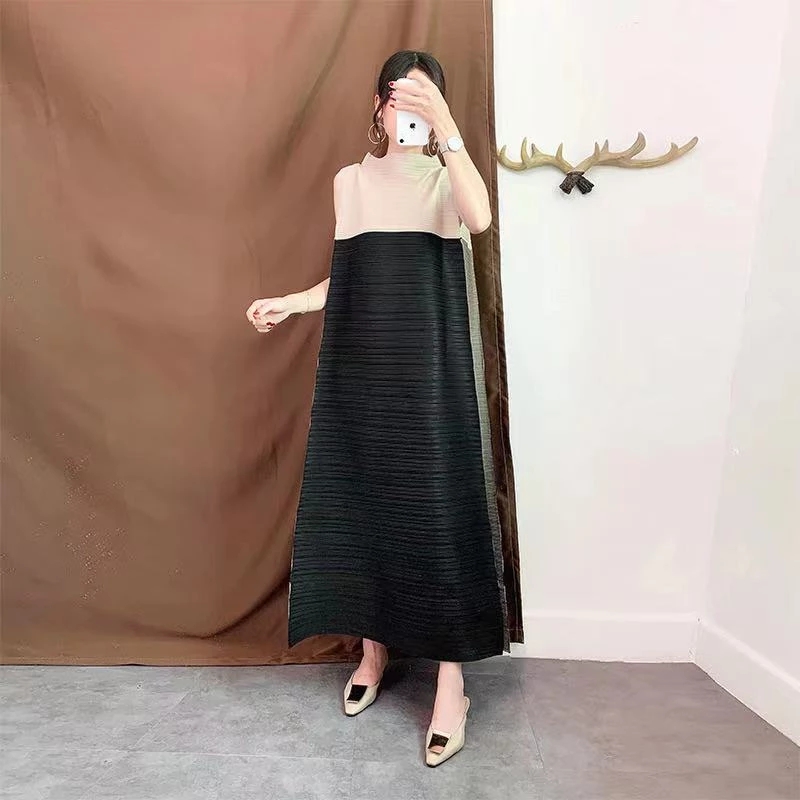 Miyake Pleated Dress Summer Women Dress Stitching High Temperament Loose Casual Long Skirt Female Spot