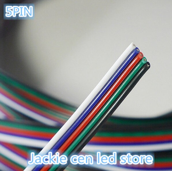 Led remsa elektrisk ledning kabel ledning, anpassad längd  of 22 awg 4 stift 5 stift, förtennad koppar pvc isolerad nylon plast förlängningssladdar: 5m 5 stift 22 awg