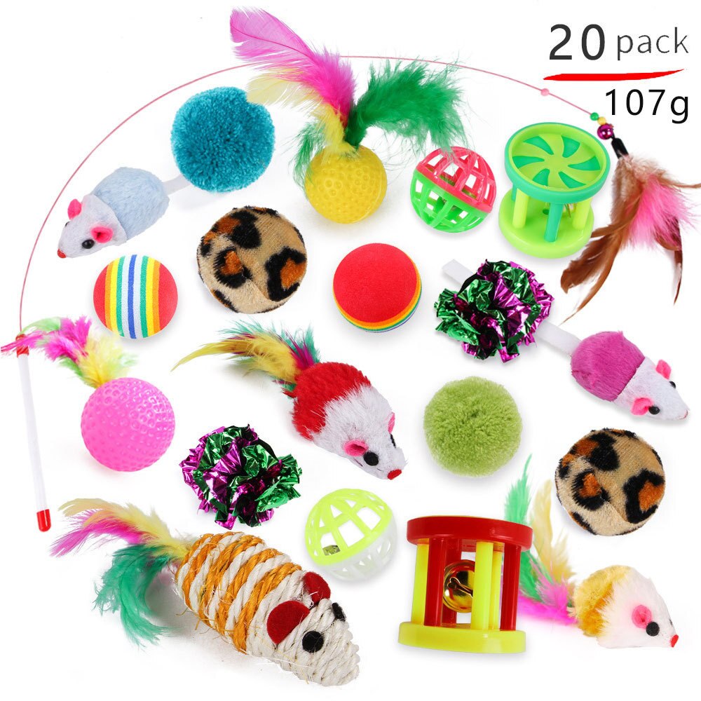 Kitten Toys Variety Pack-Pet cat toy combination set cat toy funny cat stick sisal mouse bell ball cat supplies 20/21 piece set