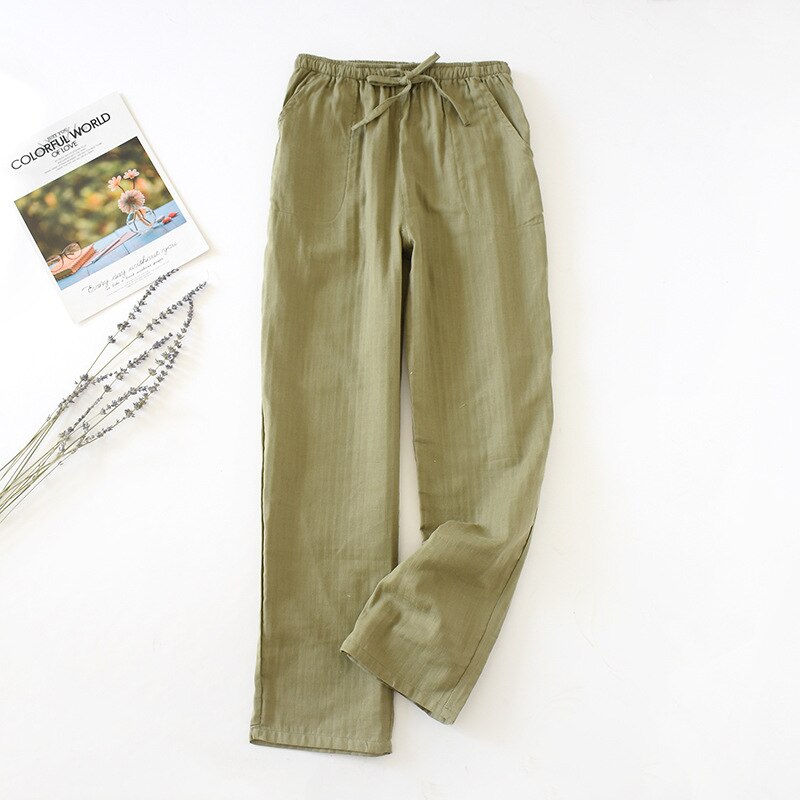 Pijamas japoneses para hombres y mujeres, pantalones de Casa de algodón lavado de gasa doble, pantalones sueltos y cómodos, informales, wt49,: Women Green / L
