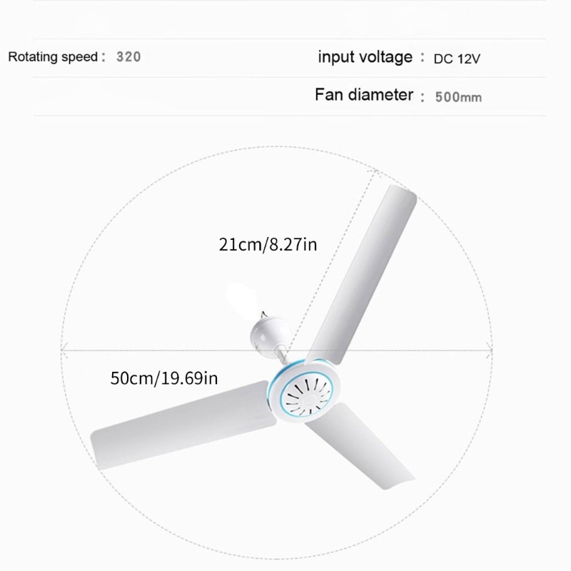Ventilador teto portátil 20 polegadas 12V Mini ventilador teto suspenso com interruptores externos 896C