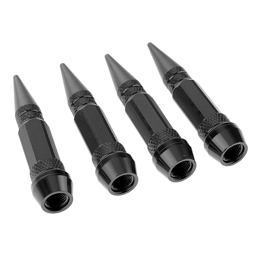 4 Pieces Stainless Steel Spike Wheel Tire Valve Stem Car Air Caps Covers: Black