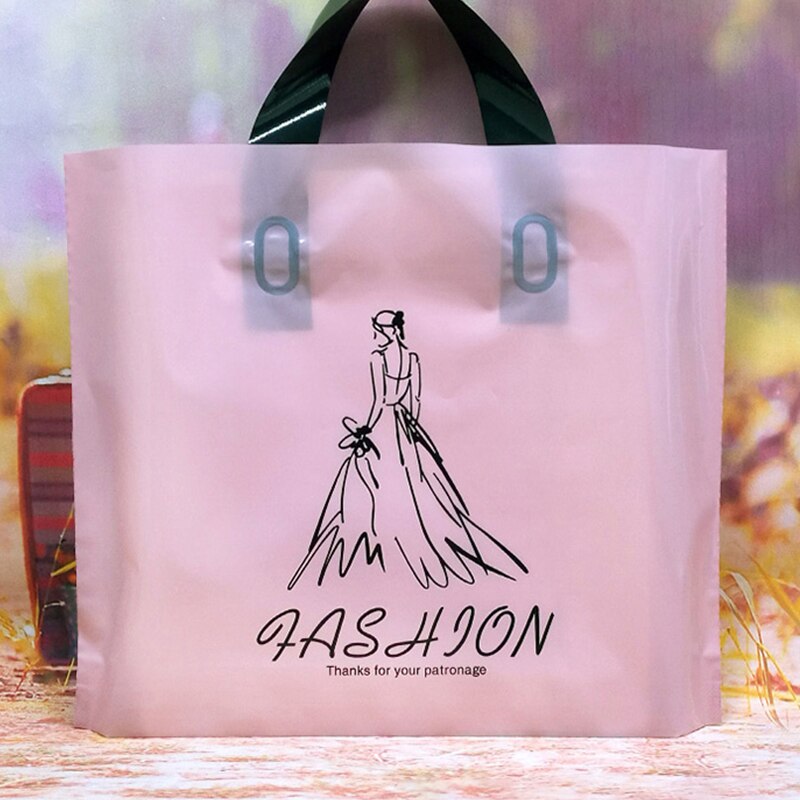 10 Stks/partij Mode Draagtas Dikke Grote Plastic Boodschappentassen Dikke Boutique Kleding Verpakking Plastic Tas Met Handvat