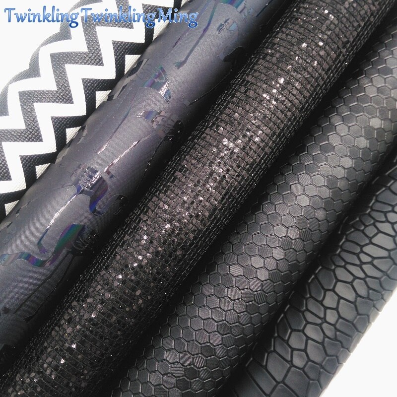 Tela brillante de malla negra, tela de piel sintética de panal de abeja, hojas de cuero sintético para lazos A4 8 &quot;x 11&quot; Twinkling Ming XM232