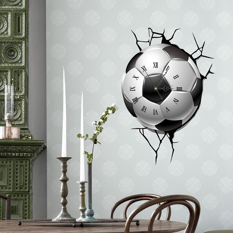 Vista 3D orologio da parete pallone da calcio calcio adesivi murali fai da te sfondo soggiorno camera da letto decorazione adesivi autoadesivi