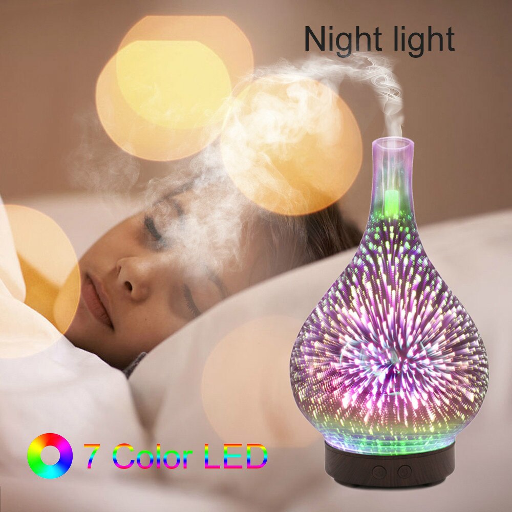 Essential Oil Diffuser 3D Glass Aromatherapy Ultrasonic Humidifier - 7 Color Changing LEDs, Waterless Auto-Off,BPA Free for Home