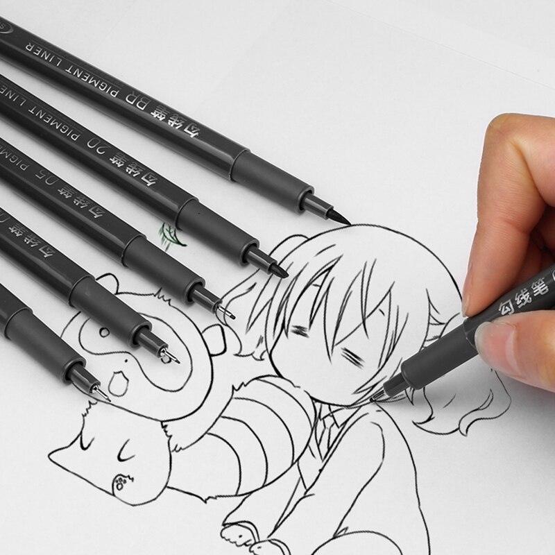 Deli 6 stk haak lijn pen sæt finte hånd geschilderd dunne haak lijn pen kunst leveret tegning zwart kunst student verf pen borst