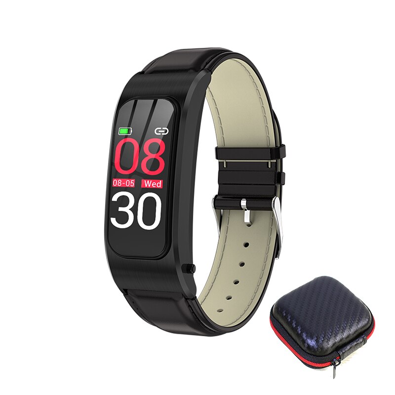 Smart watch Wireless Headphones Heart Rate Blood Pressure Fitness Bracelet Bluetooth 5.0 Earphone Headset Wristband Watch Band: Black leather box