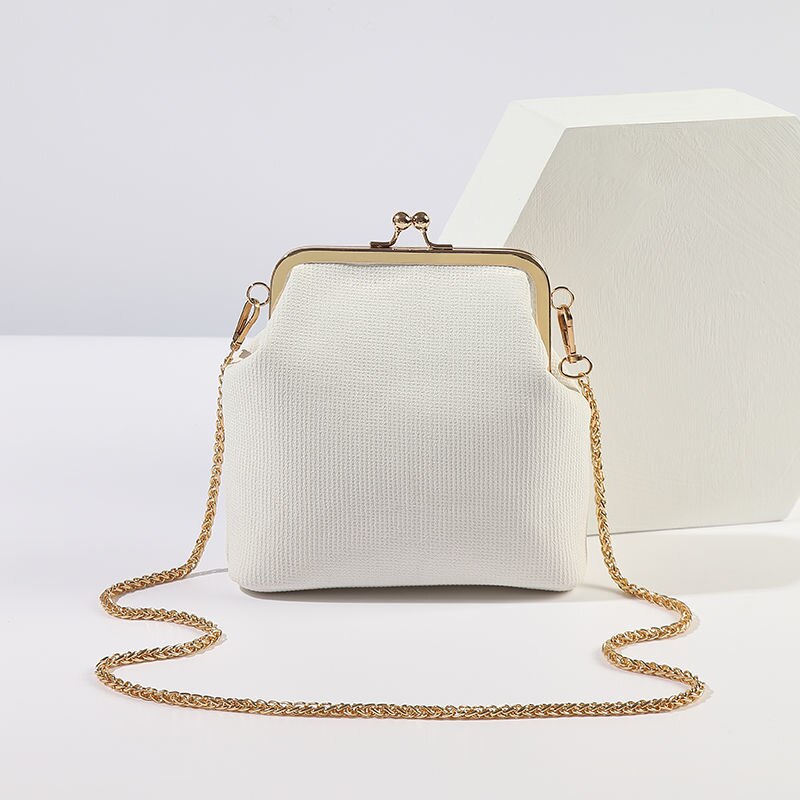 Bolsa tiracolo com fechadura cadeia, bolsa de lona, crossbody de ombro feminina, couro pu vermelho dentro, bolsas femininas, frete grátis: NO Beads white