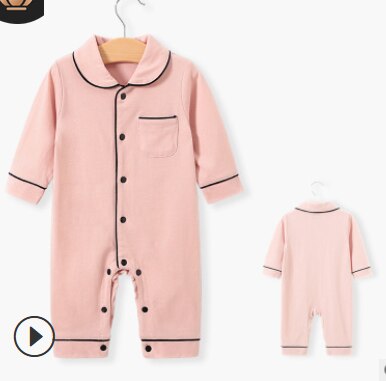 Baby Unisex Herfst Pyjama, Revers Lange Mouwen Button Open Een Stuk Nachtjapon Voor Peuter Meisjes, Jongens