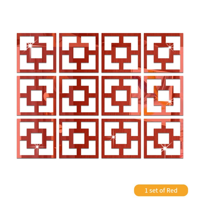 Espejo hueco cuadrado para pared, pegatina de papel tapiz para decoración de sala de estar, dormitorio, bricolaje, calcomanía de espejo acrílico, 28x28cm x 12 Uds.: Red