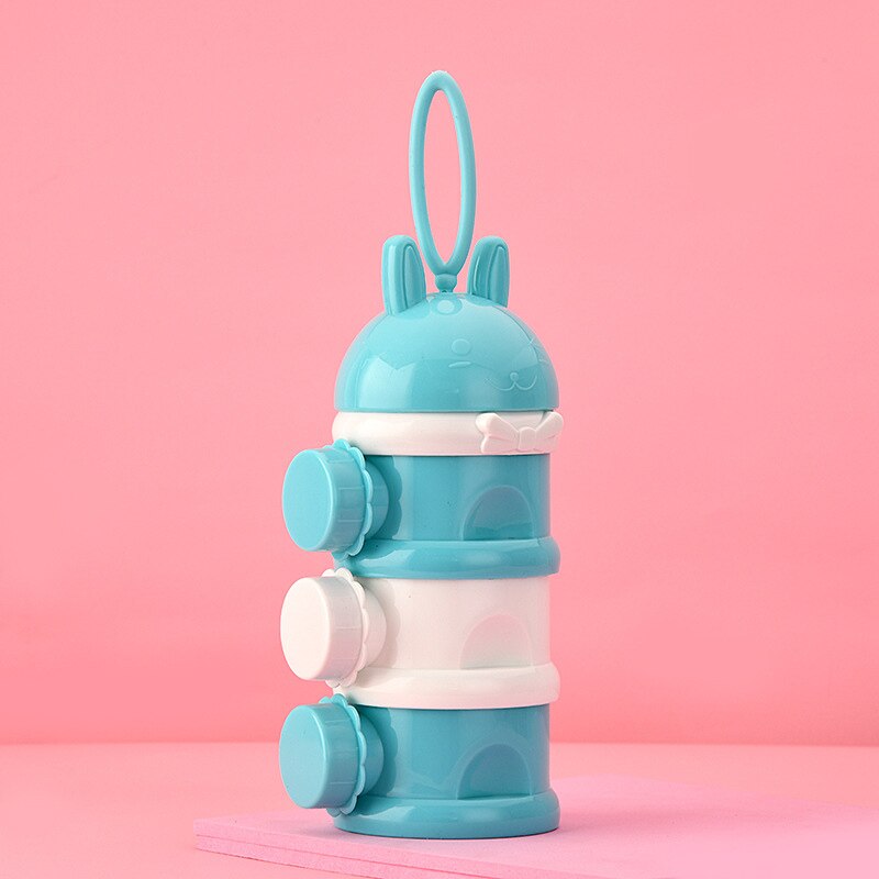Contenedores de almacenamiento de alimentos para bebé, caja de leche en polvo para niño pequeño, dispensador de fórmula, contenedor portátil de aperitivos de 3 capas, con dibujos animados: blue
