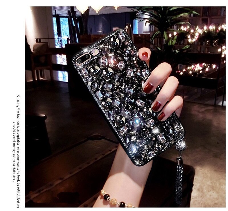 Bling Juwelen Strass Crystal Diamond Soft Back Hanger Telefoon Case Cover Voor Samsung S7 S8 S9 S10 Plus S10E Note 5 8 9 10