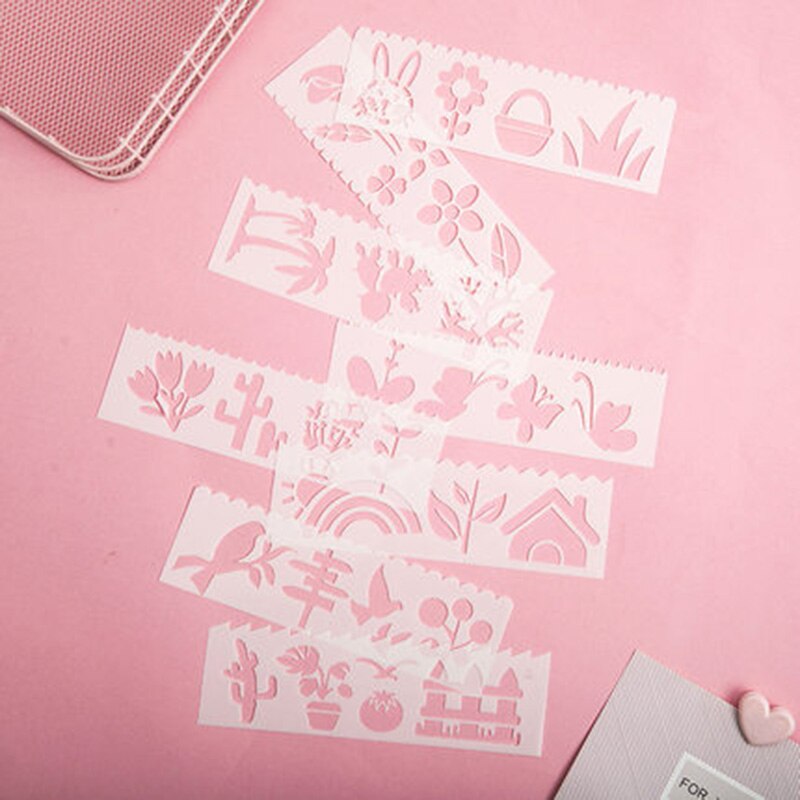 8pcs/1Set Hand Drawing Scrapbook Stencil Tools Self Adhesive Pattern Stencil DIY Plastic Photo Albums Scrapbook Stencil Patterns